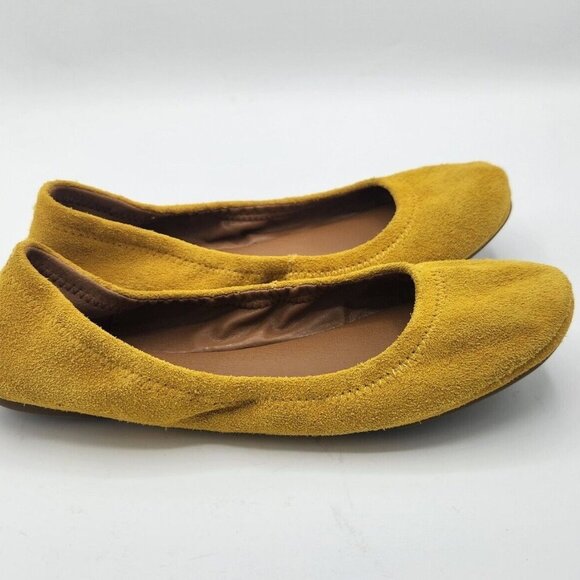 Lucky Brand Erin Mustard Yellow Suede Slip On Ballet Flats 6.5 Womens New - Picture 1 of 7
